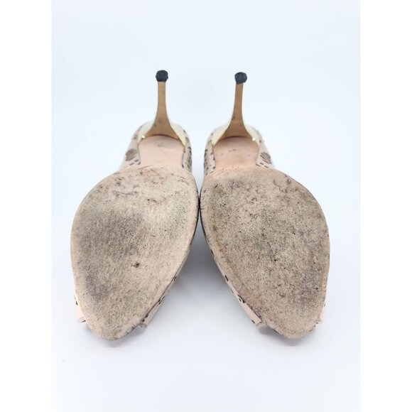 Giuseppe Zanotti Nude Lace Cutout Gold Heels Open Toe Pump Size 39 - Picture 7 of 7